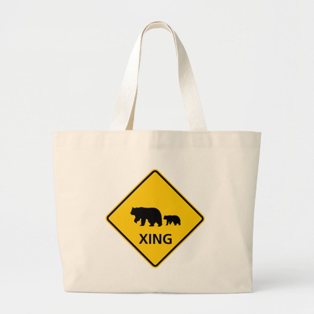 Bear Crossing Highway Sign Large Tote Bag (Front)