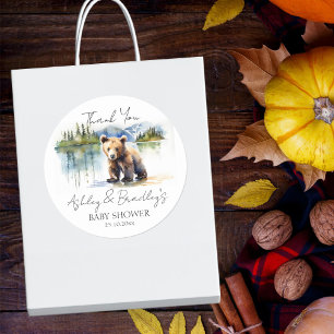 Bear cub adventure awaits baby shower thank you classic round sticker
