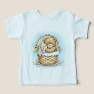 Bear Cub and Rabbit in a Woven Basket