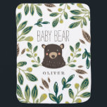 Bear Cub Baby Blanket<br><div class="desc">Woodland themed baby design by Shelby Allison featuring an illustration of whimsical green floral designs surrounding a sweet bear cub portrait with the words "baby bear".</div>