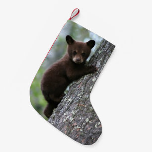 Bear Cub Climbing a Tree Small Christmas Stocking