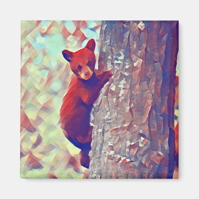 Bear cub climbing tree magnet (Front)