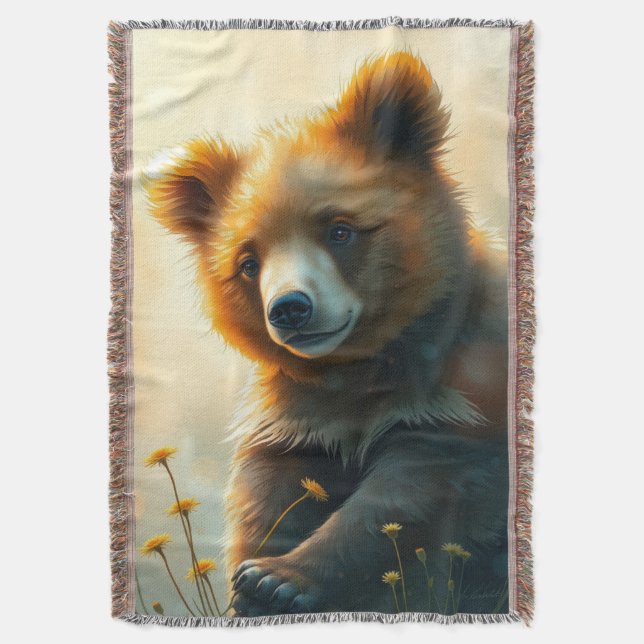 Bear cub in the sunshine throw blanket (Front Vertical)