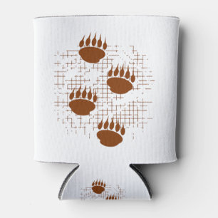 Bear Cub Paw Prints On Distressed Background Can Cooler