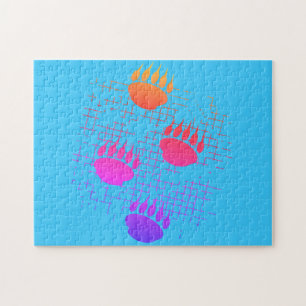 Bear Cub Paw Prints On Distressed Background Jigsaw Puzzle