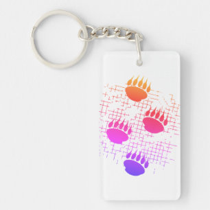Bear Cub Paw Prints On Distressed Background Key Ring