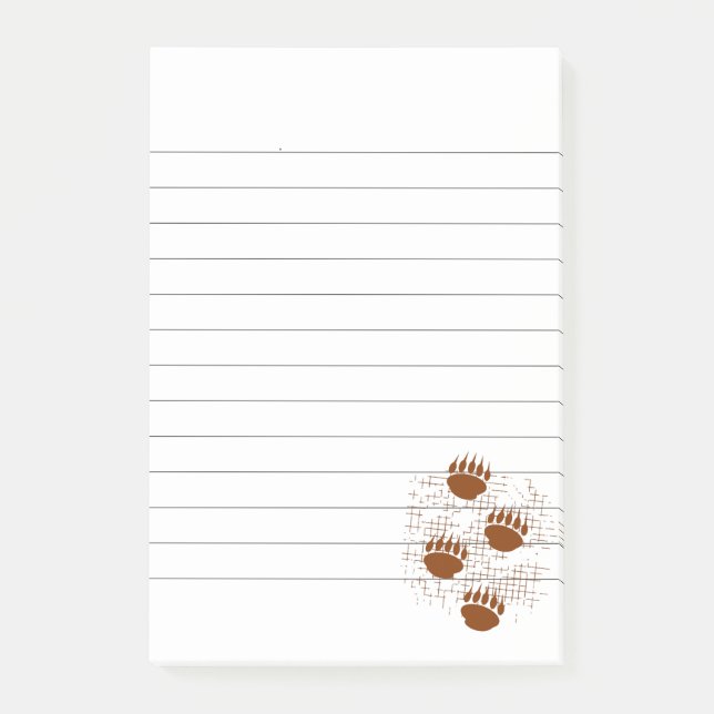 Bear Cub Paw Prints On Distressed Background Lined Post-it Notes (Front)
