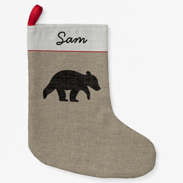 Bear Cub Silhouette Cute Wildlife Country Custom Small Christmas Stocking (Front)