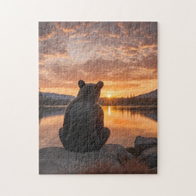 Bear cub Sunset by the Lake Jigsaw Puzzle (Vertical)