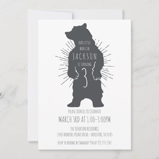 Bear Cub Themed Kids Birthday Party Invitation (Front)