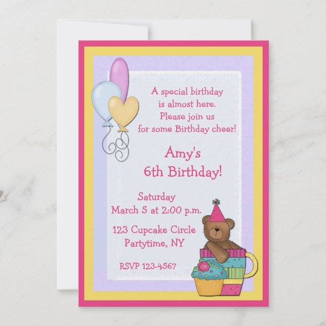Bear Cupcake Birthday Party Invitation (Front)