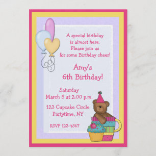 Bear Cupcake Birthday Party Invitation