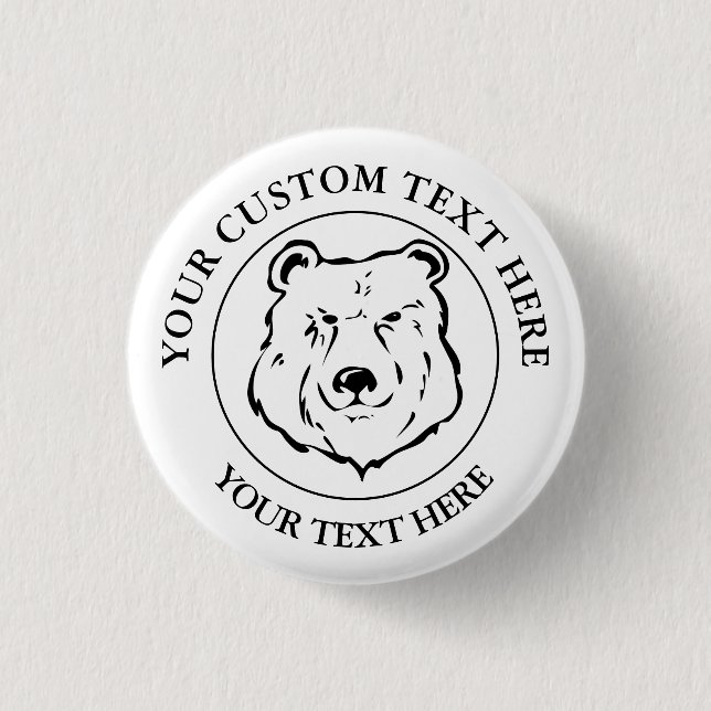Bear Custom Text Classic Icon Logo  3 Cm Round Badge (Front)