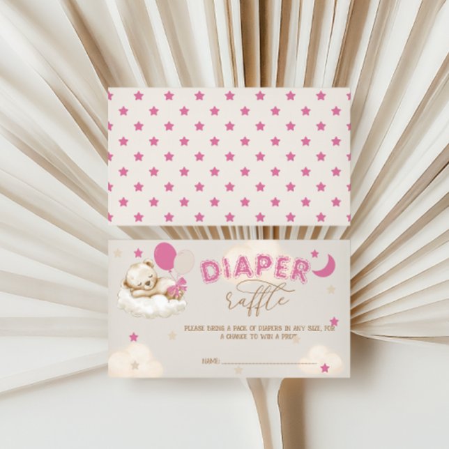 Bear Cute Balloons Blush Pink Diaper Raffle Enclosure Card (Creator Uploaded)