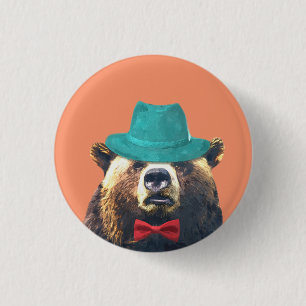 Bear cute funny woodland animal 3 cm round badge