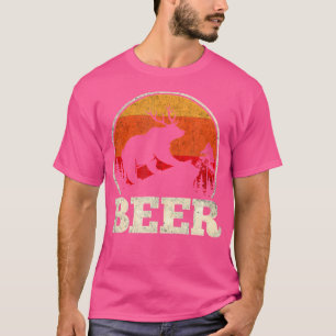 Bear Deer Antlers Funny Beer Retro Camping Graphic T-Shirt
