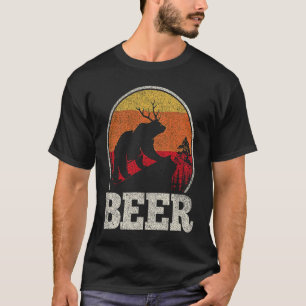 Bear Deer Antlers Funny Craft Beer Retro Graphic T-Shirt