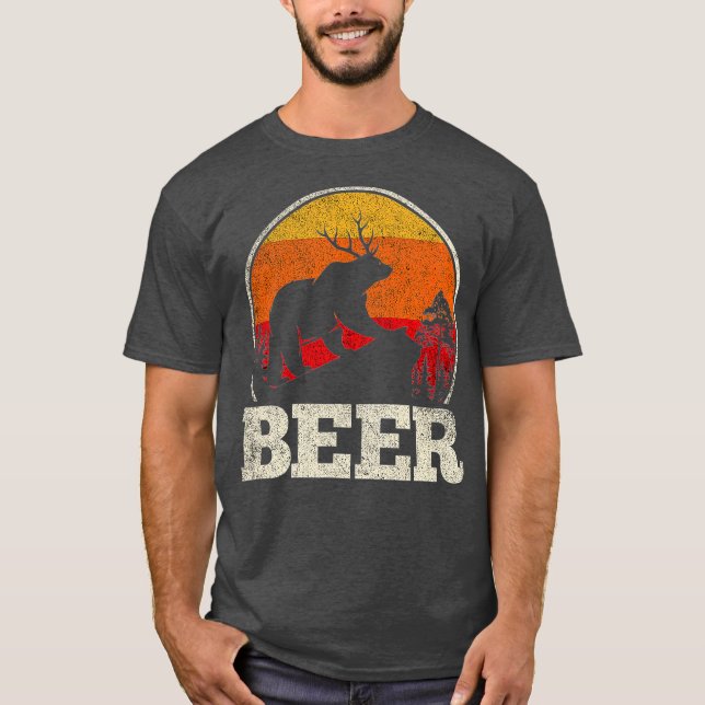 Bear Deer Antlers Funny Craft Beer Retro Graphic T-Shirt (Front)