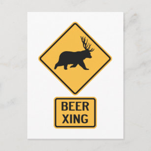Bear Deer Beer Crossing Postcard