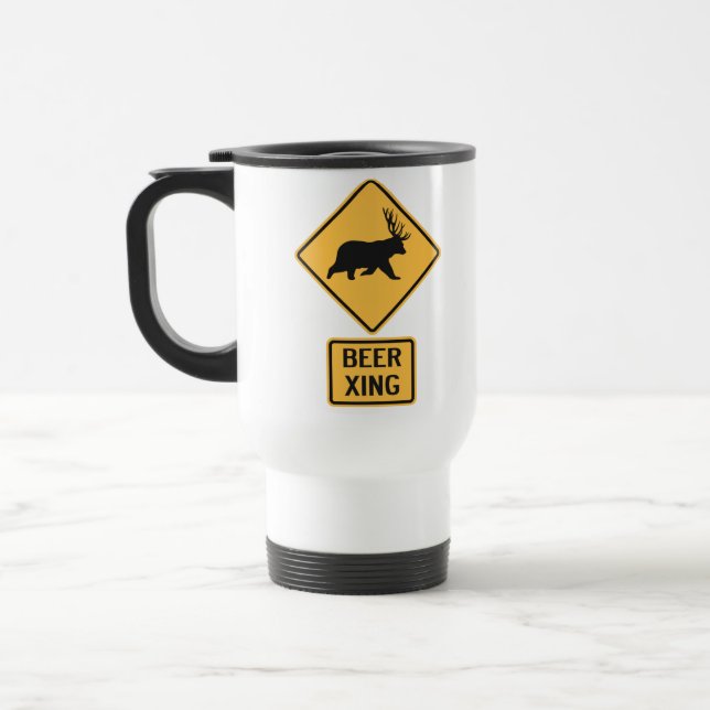 Bear Deer Beer Crossing Travel Mug (Left)