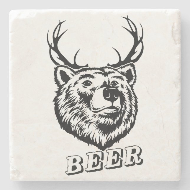 Bear + Deer = Beer? Stone Coaster (Front)