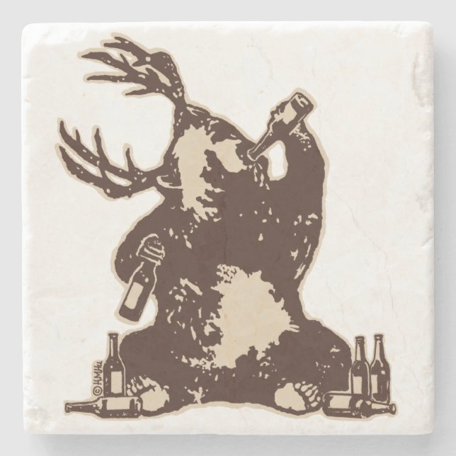 Bear, deer, drunken bear? stone coaster (Front)