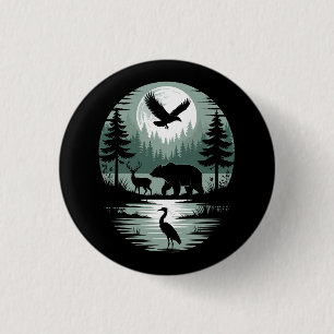 Bear Deer Eagle Moon Forest Silhouette 3 Cm Round Badge