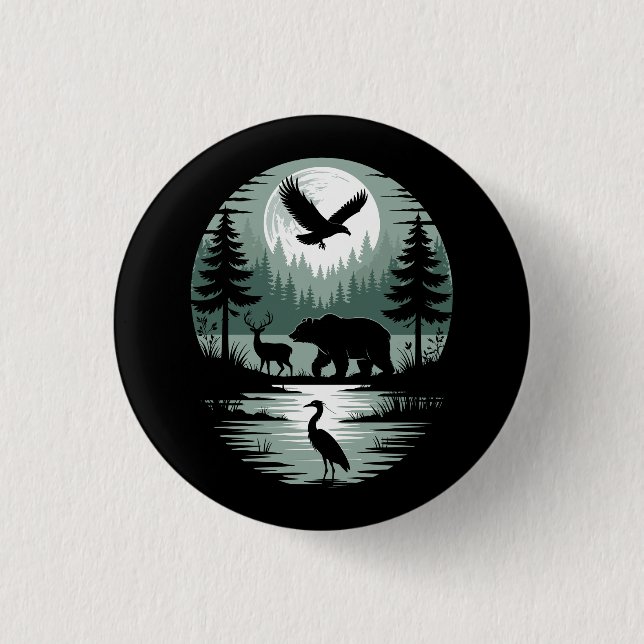 Bear Deer Eagle Moon Forest Silhouette 3 Cm Round Badge (Front)