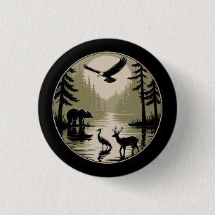 Bear Deer Eagle Moon Forest Silhouette 3 Cm Round Badge