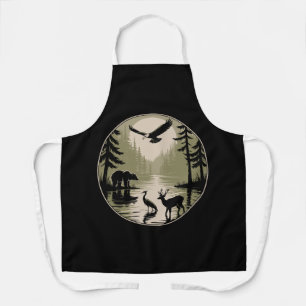Bear Deer Eagle Moon Forest Silhouette Apron