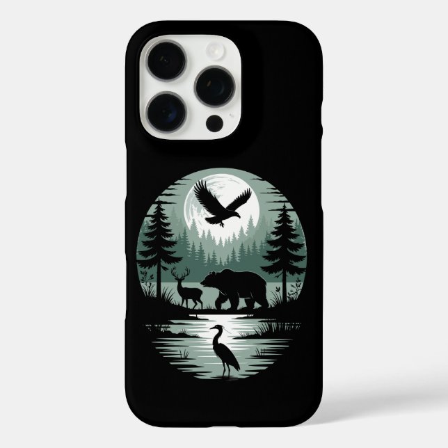 Bear Deer Eagle Moon Forest Silhouette Case-Mate iPhone Case (Back)
