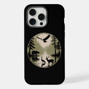 Bear Deer Eagle Moon Forest Silhouette iPhone 15 Pro Max Case
