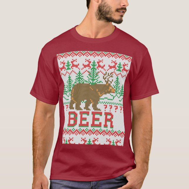 Bear Deer or Beer Christmas Jumper Knitting T-Shirt (Front)