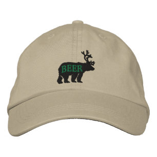 Bear Deer or Beer Embossed Embroidered Statement Embroidered Hat