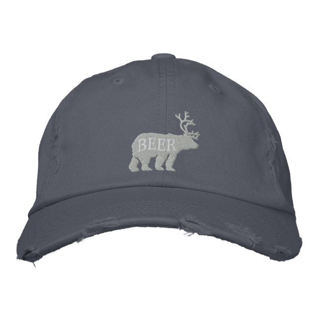 Bear Deer or Beer Embossed Embroidered Statement Embroidered Hat (Front)