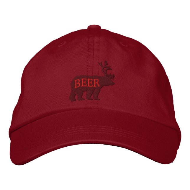 Bear Deer or Beer Embossed Embroidered Statement Embroidered Hat (Front)