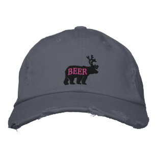 Bear Deer or Beer Embossed Embroidered Statement Hat
