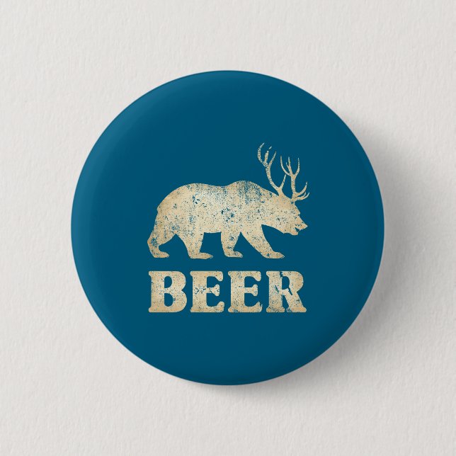 Bear Deer Vintage Beer  6 Cm Round Badge (Front)