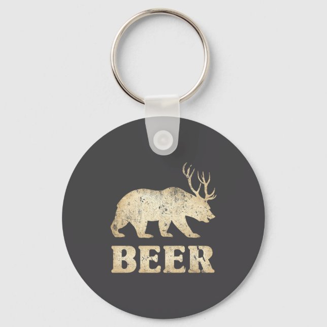Bear Deer Vintage Beer  Key Ring (Front)