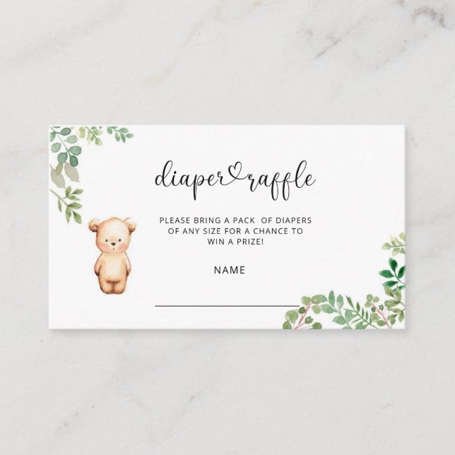 Bear diaper raffle ticket enclosure card (Front)