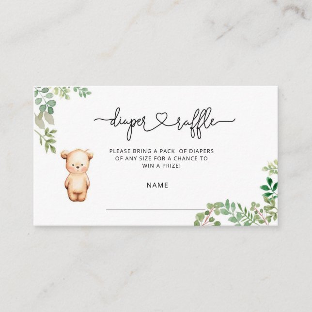 Bear diaper raffle ticket enclosure card (Front)