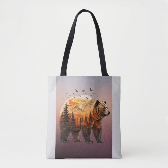 Bear Double Exposure Forest Tote Bag (Front)