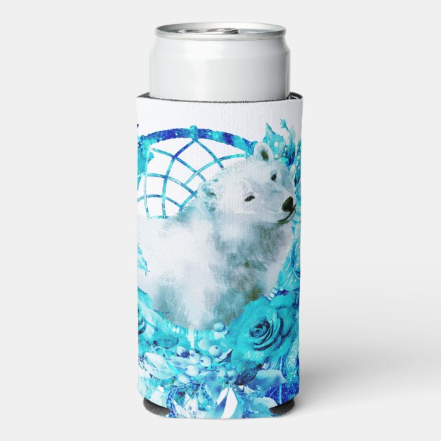 Bear Dreamcatcher Teal Ice Blue Floral Seltzer Can Cooler (Seltzer Back)