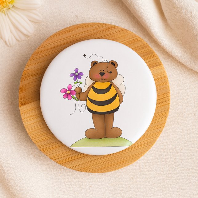 Bear Dressed as Bumblebee with Flowers 7.5 Cm Round Badge (Creator Uploaded)