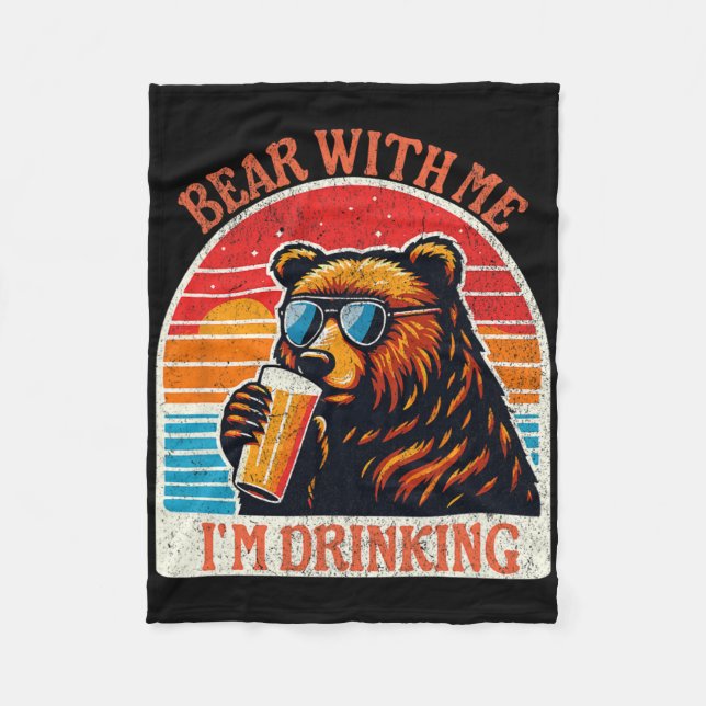 Bear Drinking Beer Outdoor Funny Grizzly Hiking  Fleece Blanket (Front)