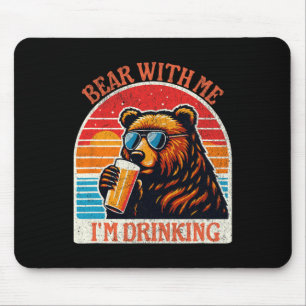 Bear Drinking Beer Outdoor Funny Grizzly Hiking  Mouse Pad