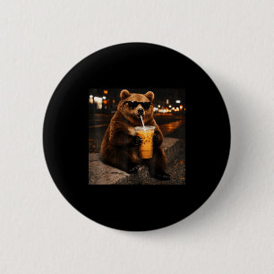 Bear Drinking Iced Coffee Funny Animal Meme Men Wo 6 Cm Round Badge
