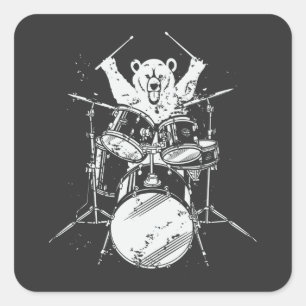 Bear Drummer Playing Drums Square Sticker