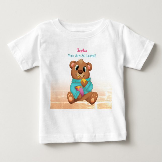 Bear Eating Honey, Child's Name & Message T-Shirt (Front)
