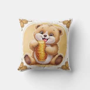 bear eating honey cushion